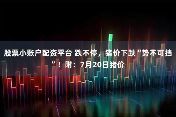 股票小账户配资平台 跌不停，猪价下跌“势不可挡”！附：7月20日猪价
